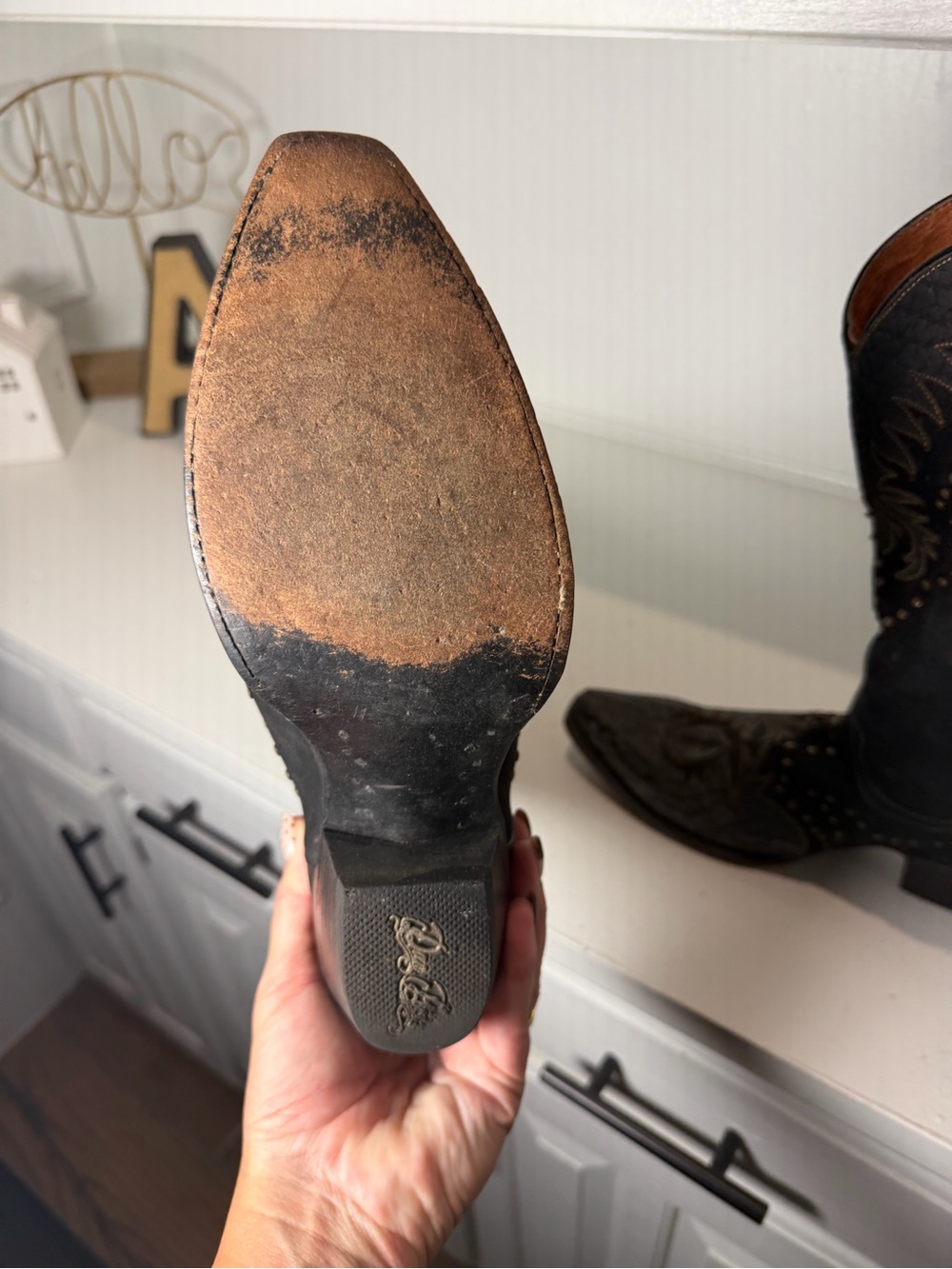 Dan Post Womens 9 Black Leather Studded Floral Cowboy Boots Distressed Western - Picture 9 of 10